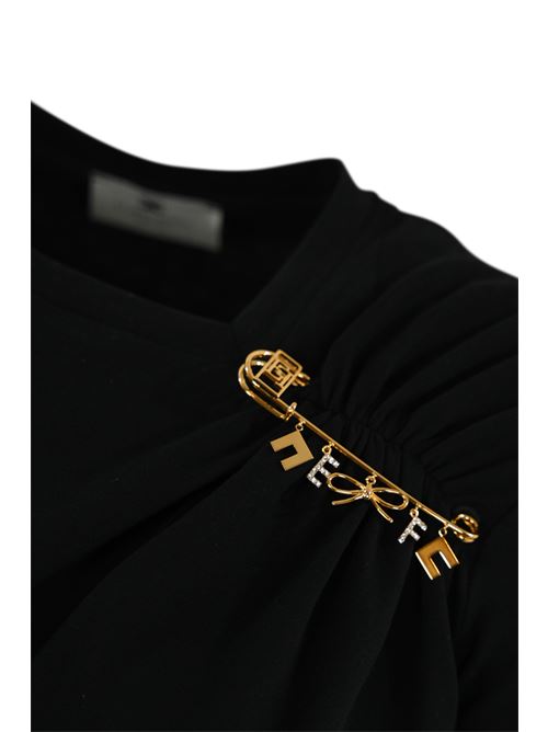 T-shirt in jersey nero con spilla gioiello Elisabetta Franchi | MA02851E2110